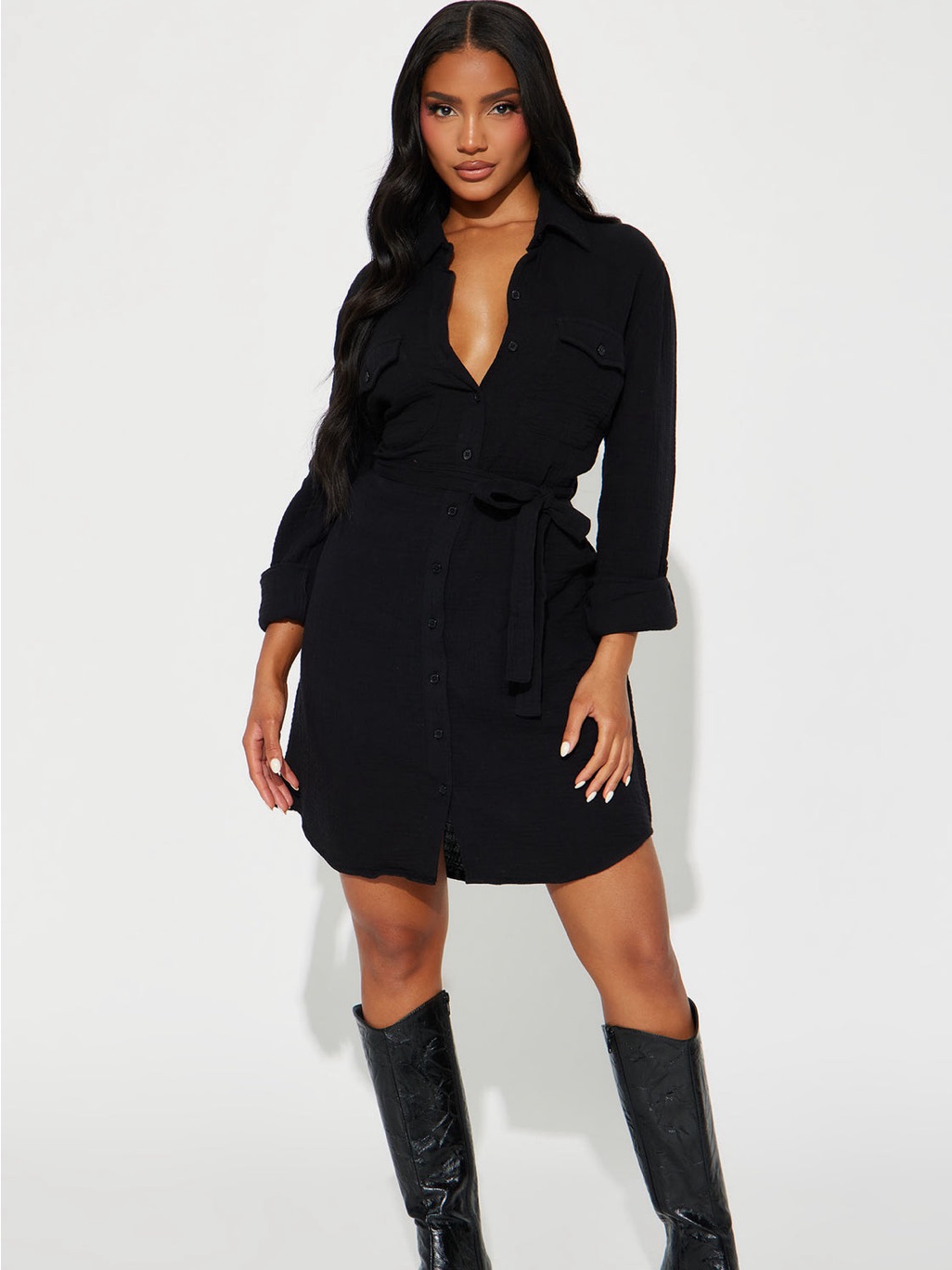 Fashion Nova Poppy Gauze Mini Dress - Black